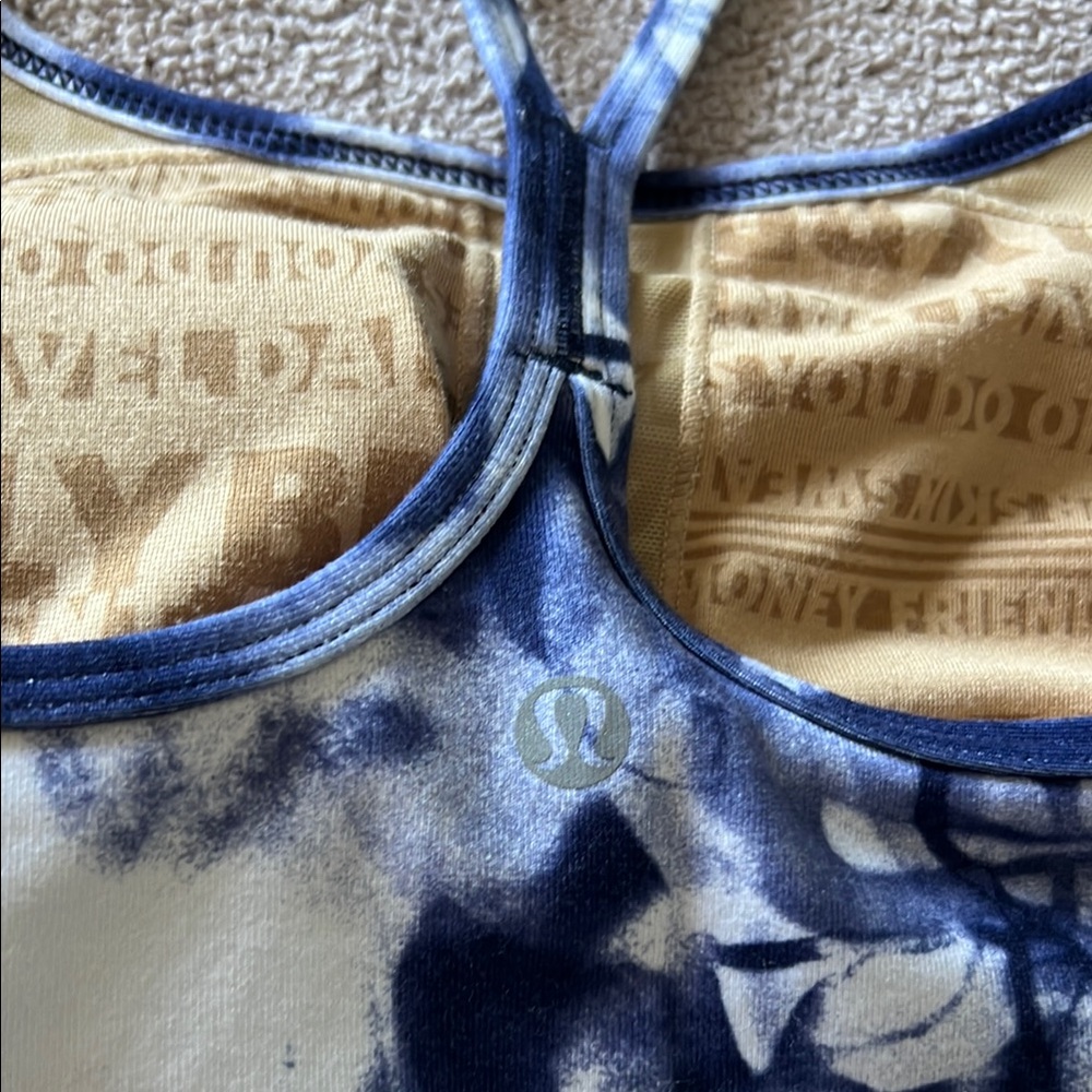 lululemon - Power Y Tank Top in Blue & White Watercolor Tie Dye - Size 2